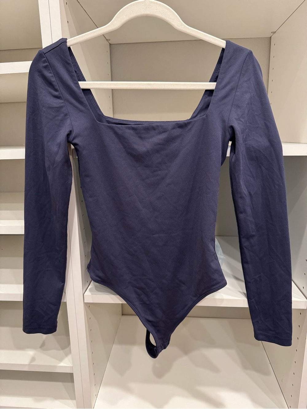 Babaton Long Sleeve Navy Blue Bodysuit, Size Small